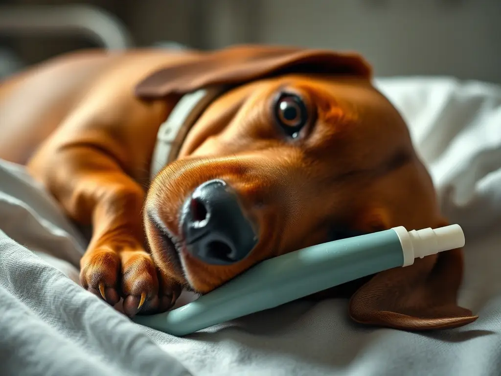 Imagen realística y detallada de un Dachshund en una camilla
