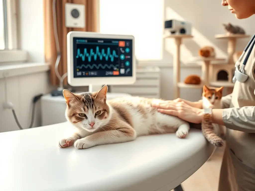 Veterinario cuida gato sano y resiliente