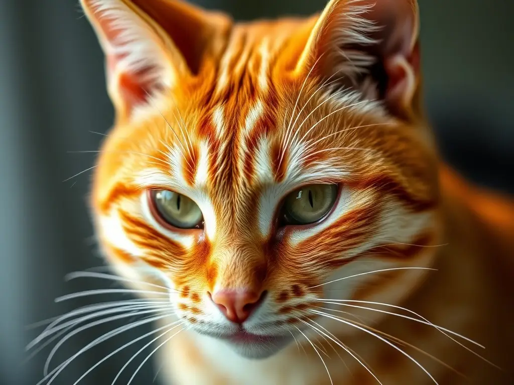 Un retrato realista de un gato de jengibre con luz natural