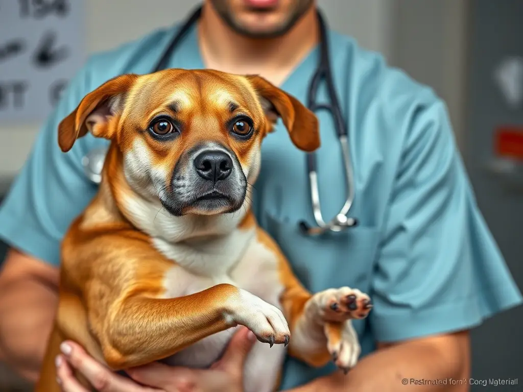 Fotorealista de un veterinario con un perro herido, explicando urea alta