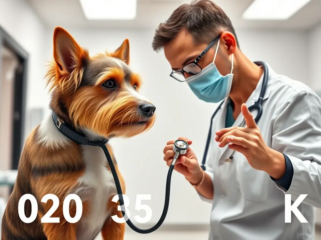 Fotografía realística de un veterinario examinando a un perro