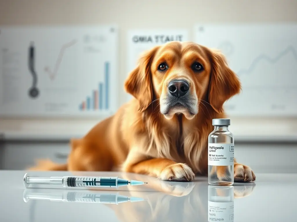 Portada fotorrealista con golden retriever y vacuna