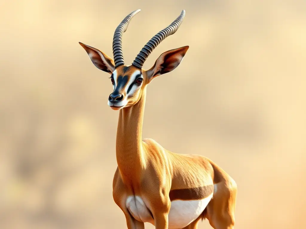 Ilustración realistas de gerenuk con anatomía correcta y pose confiante