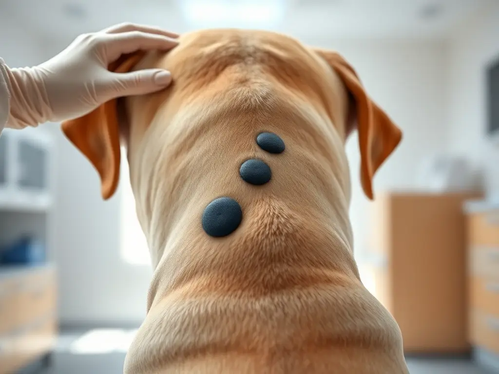 Veterinario examina verrugas de labrador