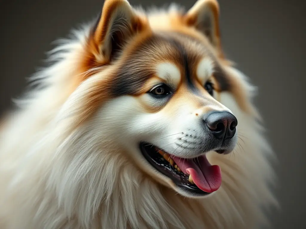 Un retrato realista y detallado de un Samoyed con verrugas negras