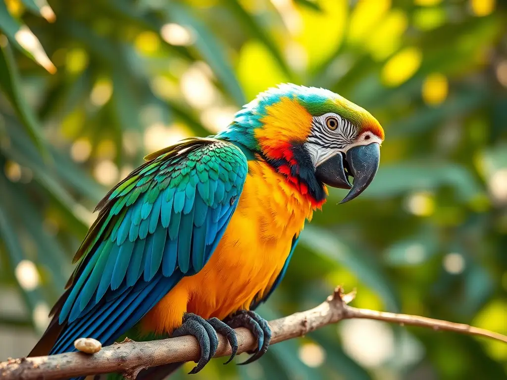 Loro vibrante y saludable posado en rama