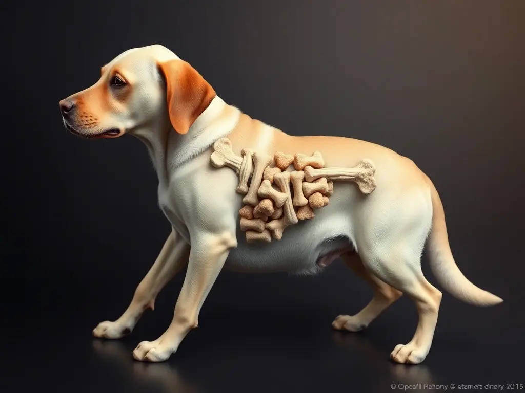 Foto realista de labrador Retriever embarazada con alimento para huesos