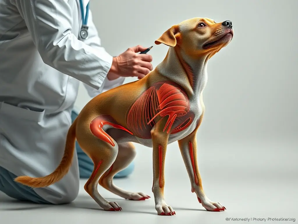 Fotografía realista de un veterinario examinando a un perro con una lesión grave