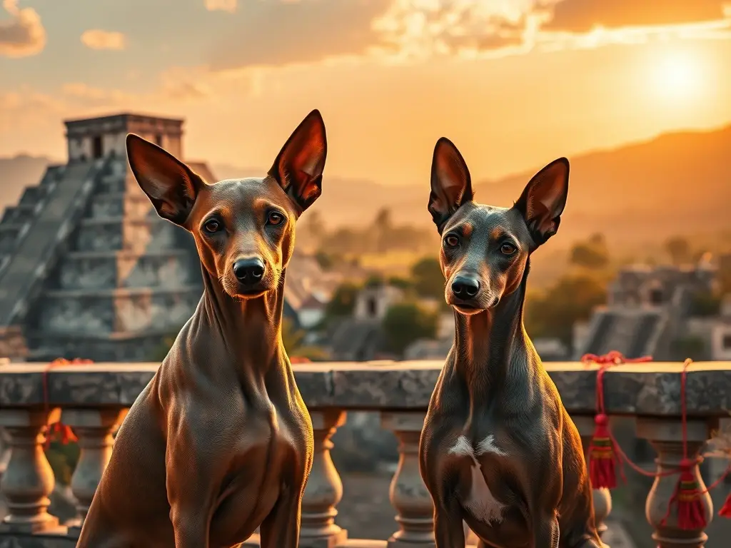 Dos perros antiguos sobre terraza ruinosa
