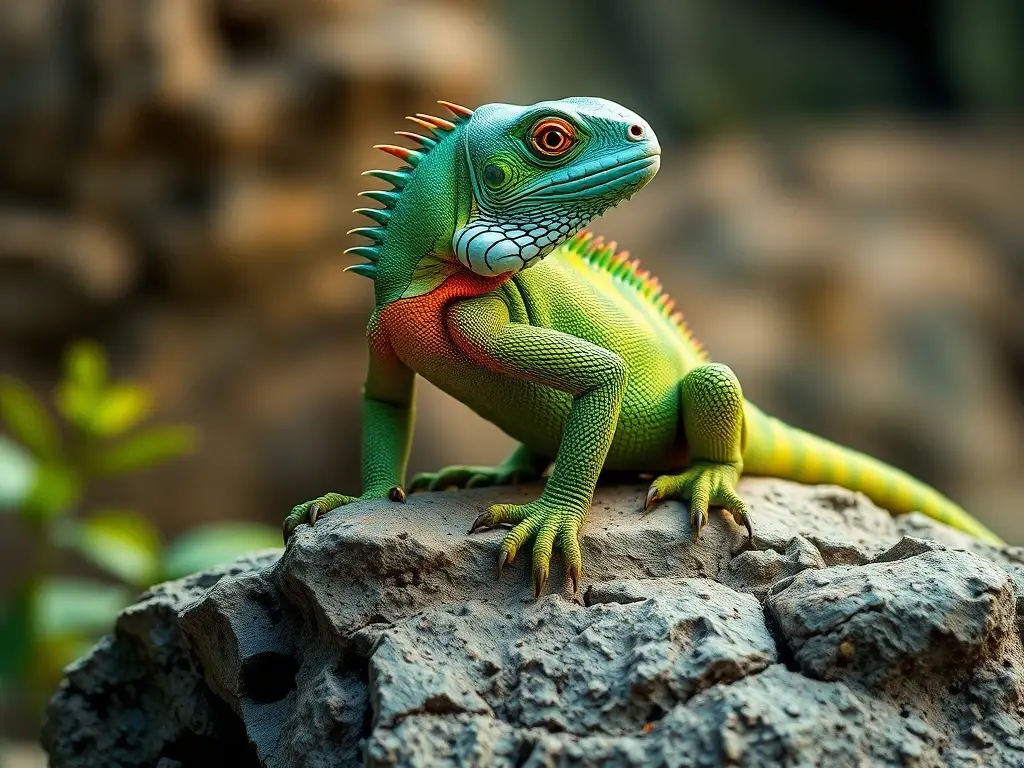 Fotorealista de iguana majestuosa en un paisaje natural